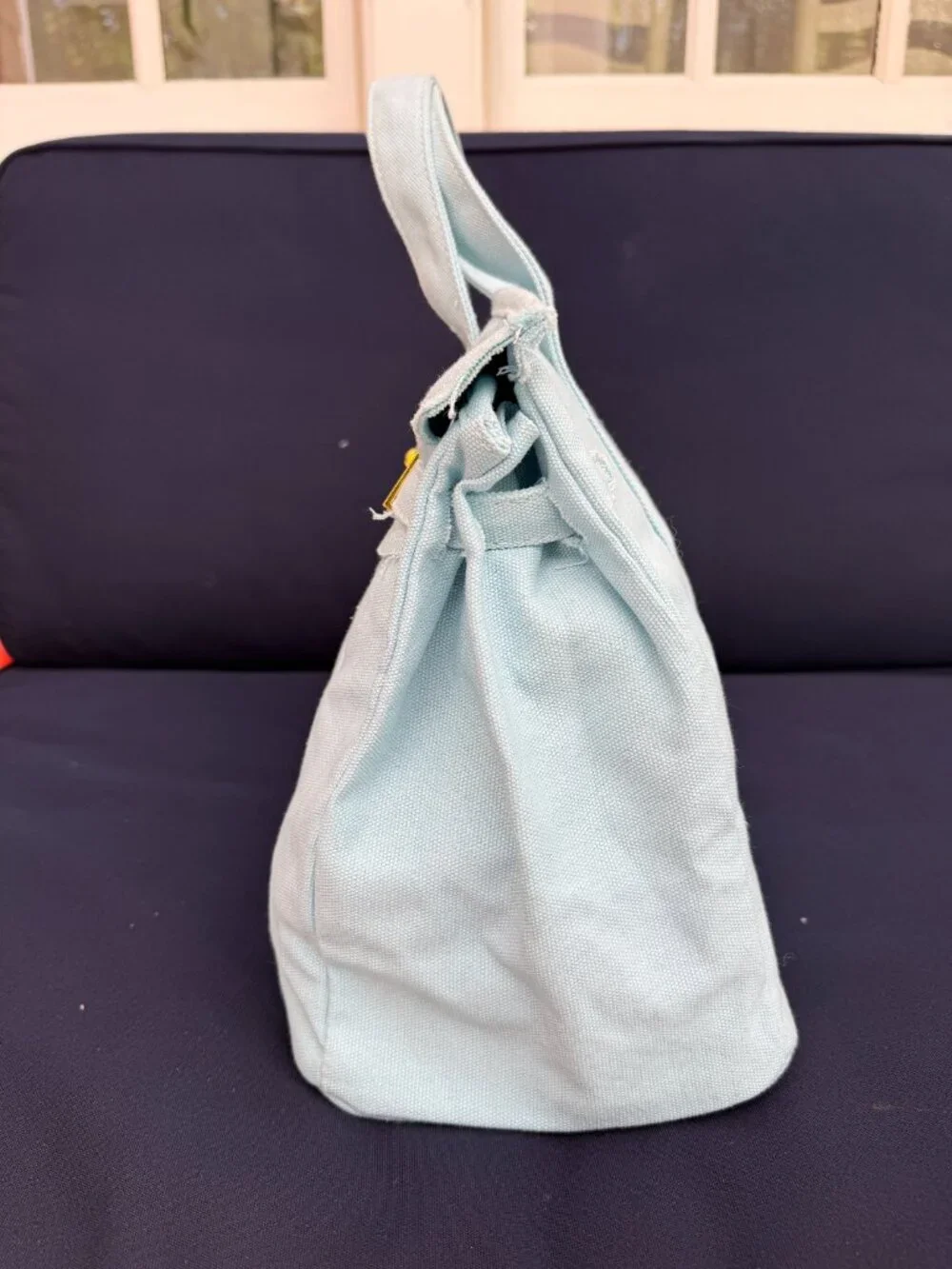 NWOT Boatkin Birkin Canvas Bag Tote Light Blue Gold Color Hardware